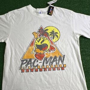 PAC-MAN SUNSET White‎  Distressed T-Shirt Mens Size Medium Brisco Brands NWT